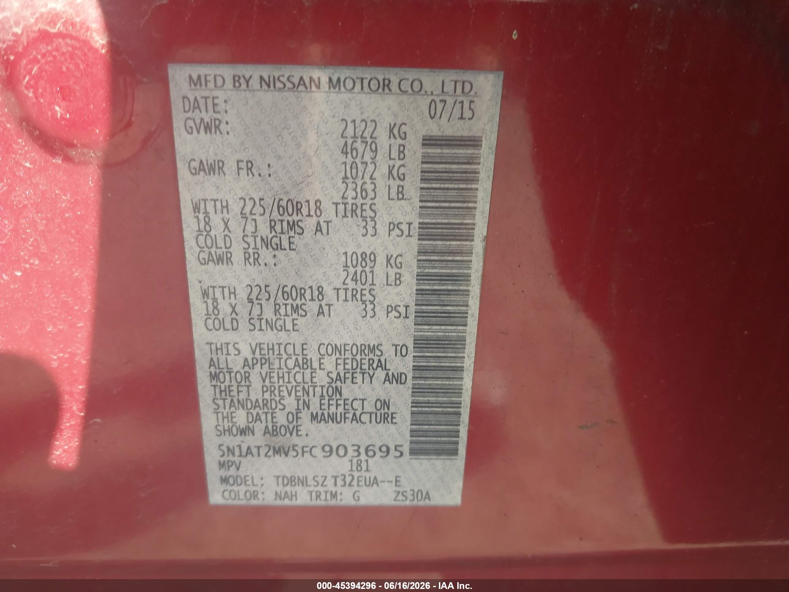 2015 Nissan Rogue Sl Red vin: 5N1AT2MV5FC903695
