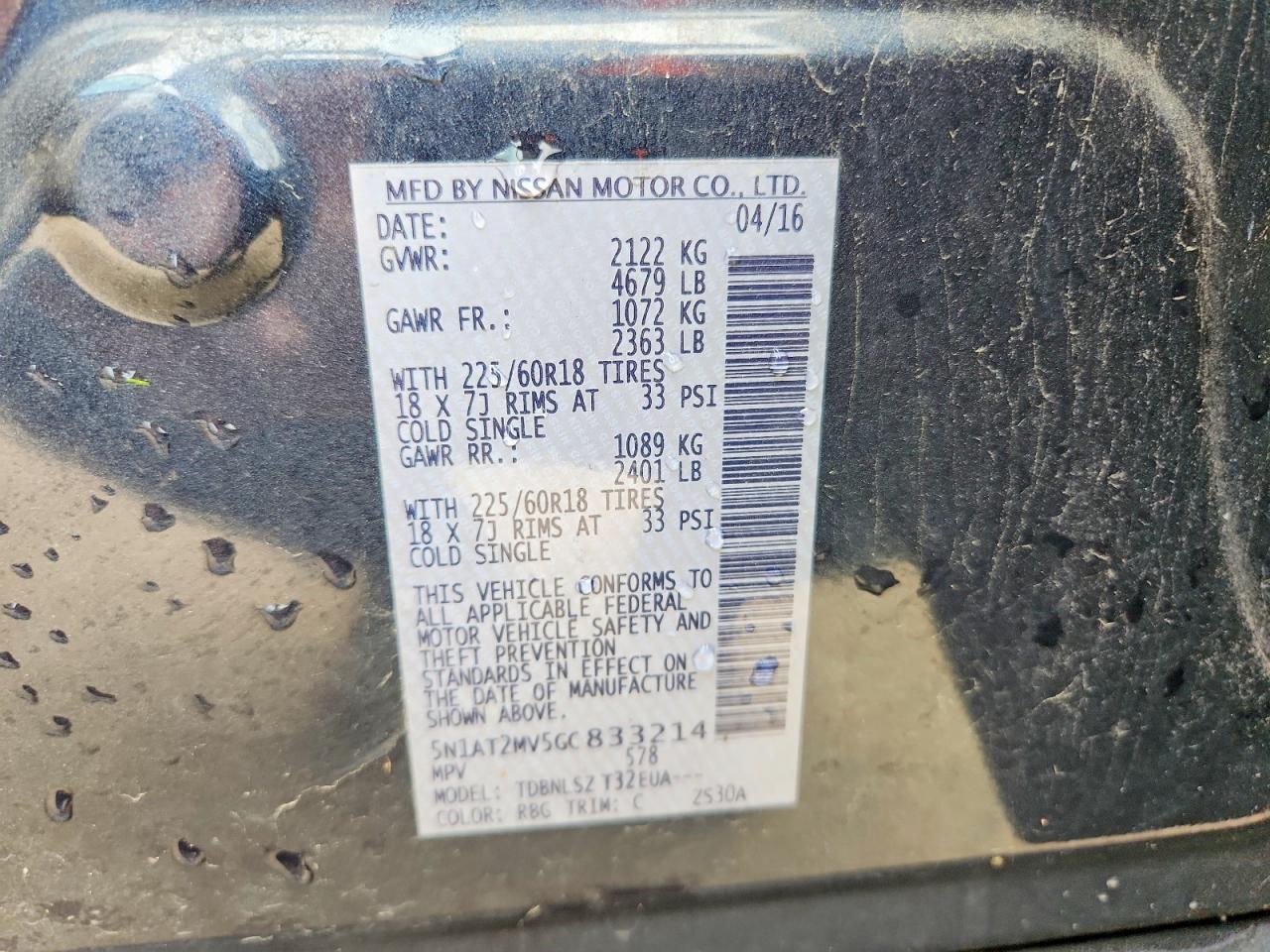 2016 Nissan Rogue Sl Blue vin: 5N1AT2MV5GC833214