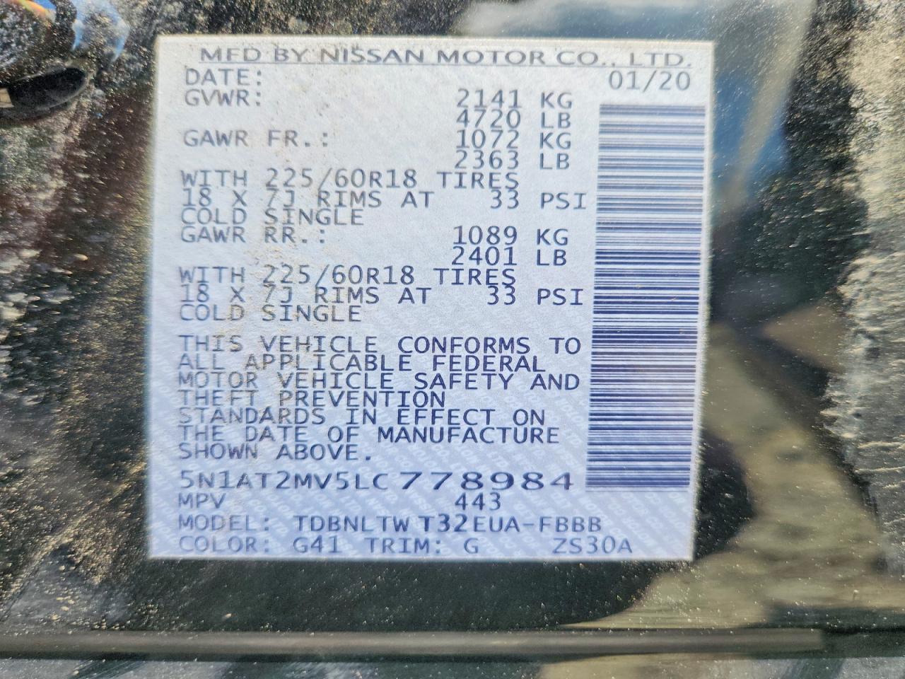 2020 Nissan Rogue Sv Charcoal vin: 5N1AT2MV5LC778984