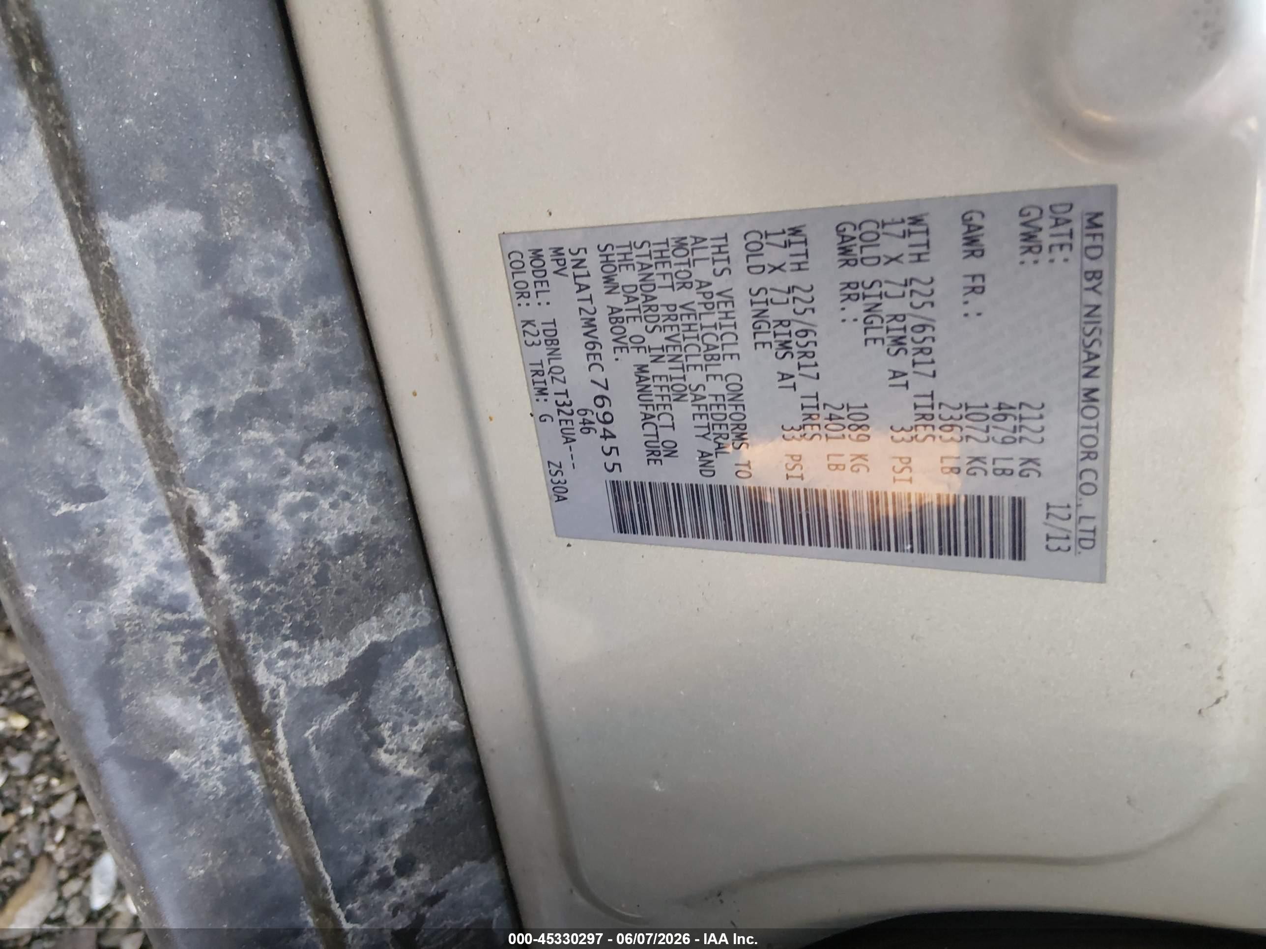 2014 Nissan Rogue Sv Gray vin: 5N1AT2MV6EC769455