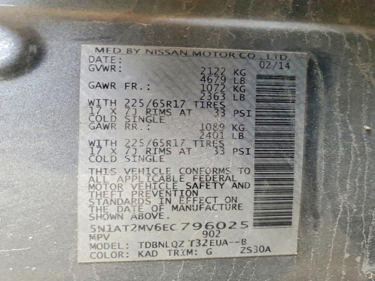 2014 Nissan Rogue Sv Gray vin: 5N1AT2MV6EC796025