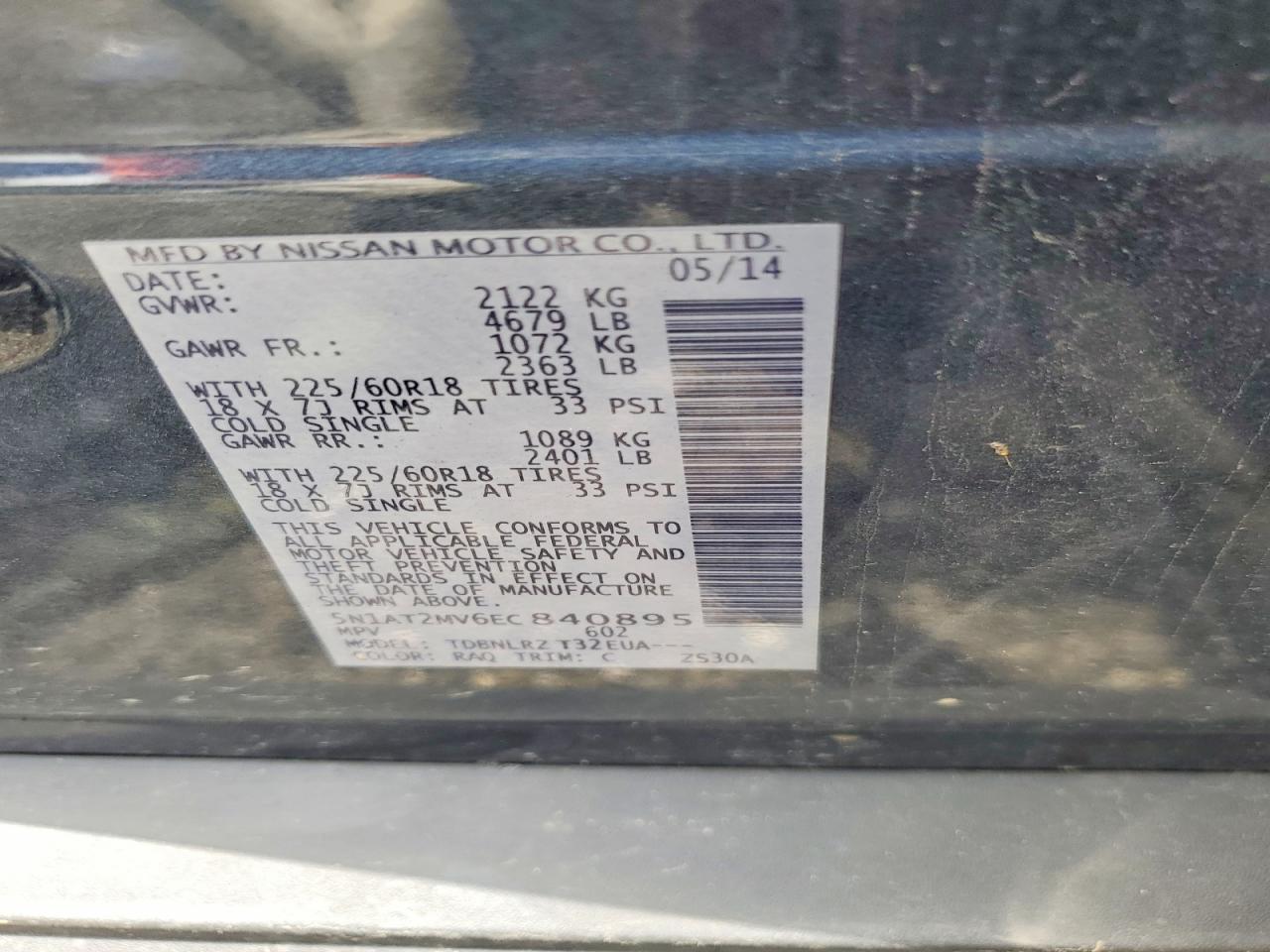 2014 Nissan Rogue Sl Blue vin: 5N1AT2MV6EC840895