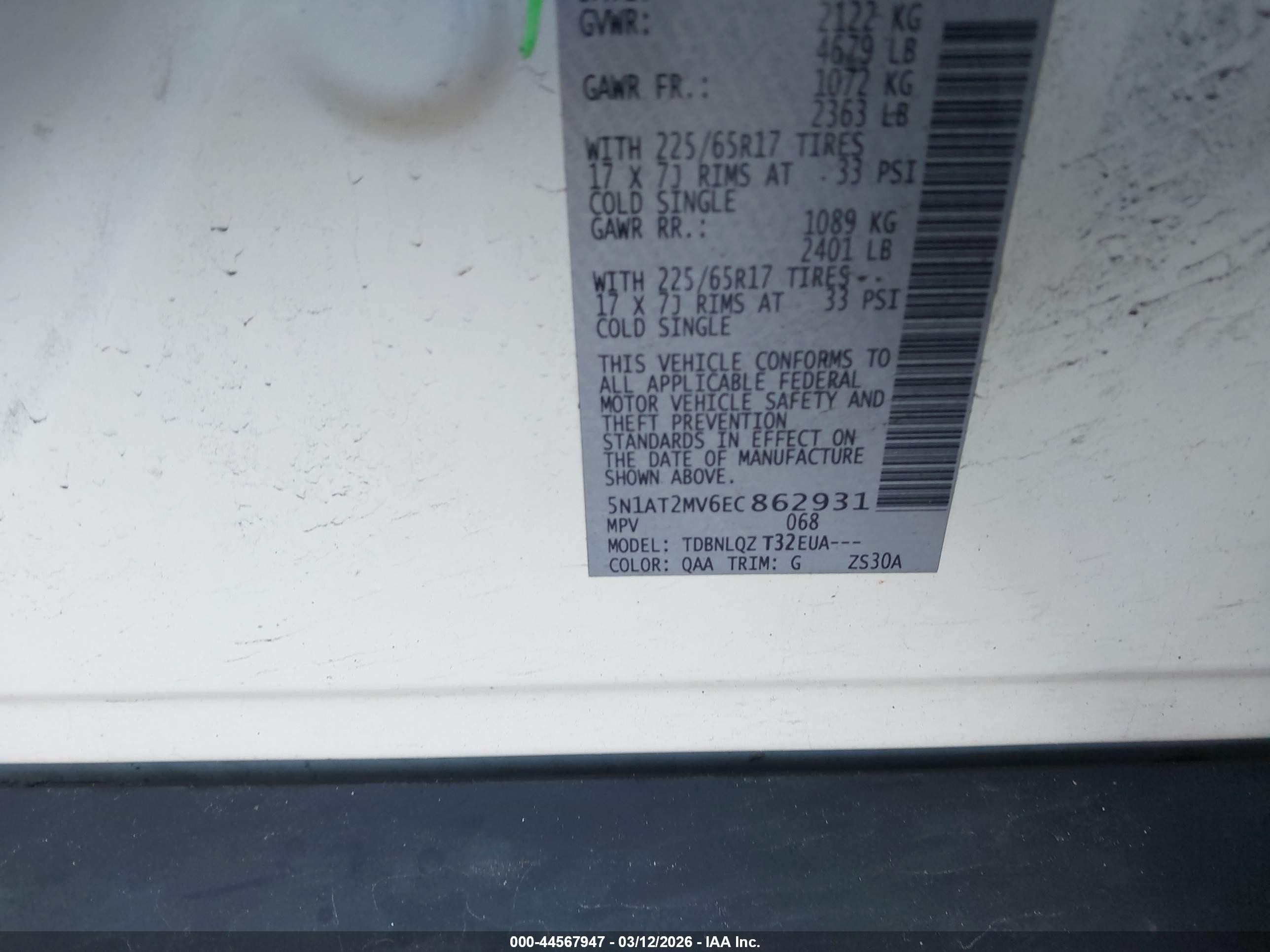 2014 Nissan Rogue Sv White vin: 5N1AT2MV6EC862931