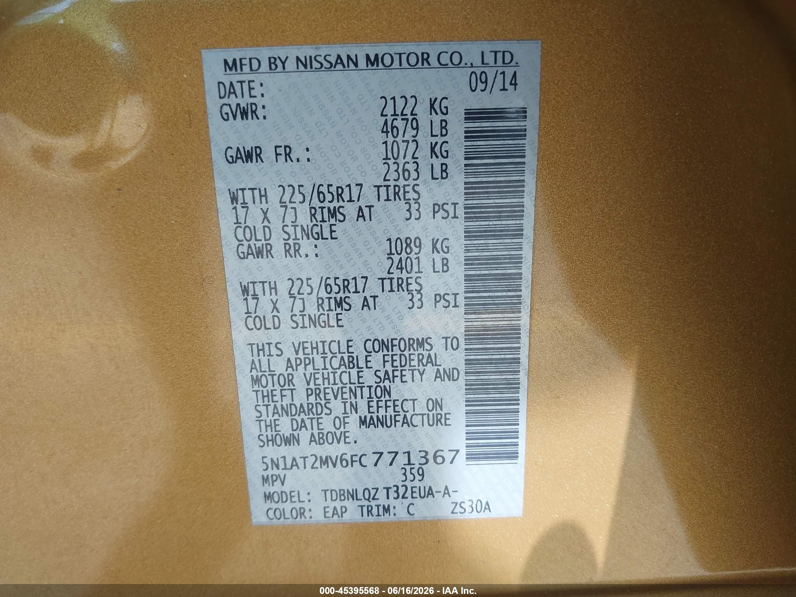 2015 Nissan Rogue Sv Orange vin: 5N1AT2MV6FC771367