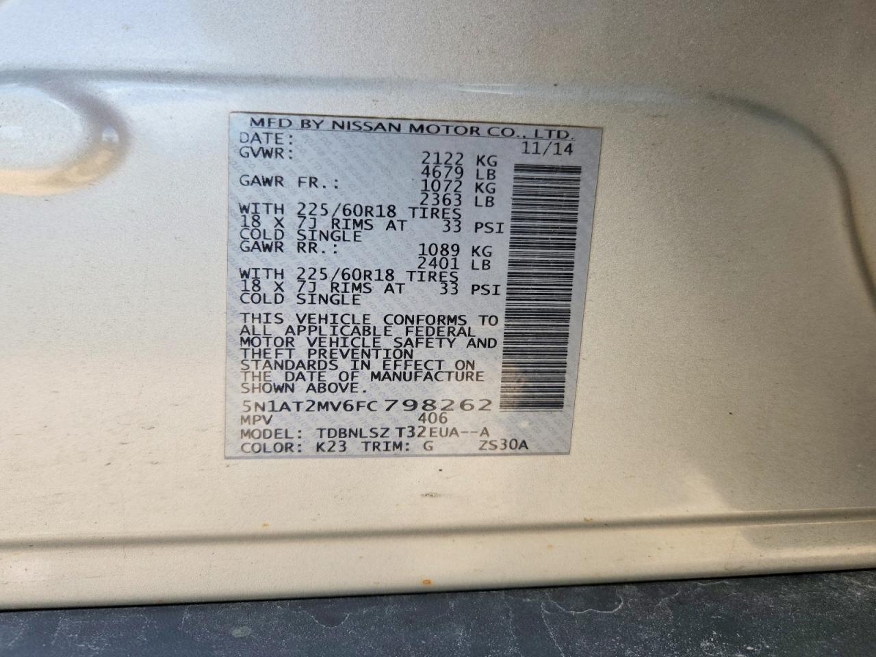 2015 Nissan Rogue Sl Silver vin: 5N1AT2MV6FC798262
