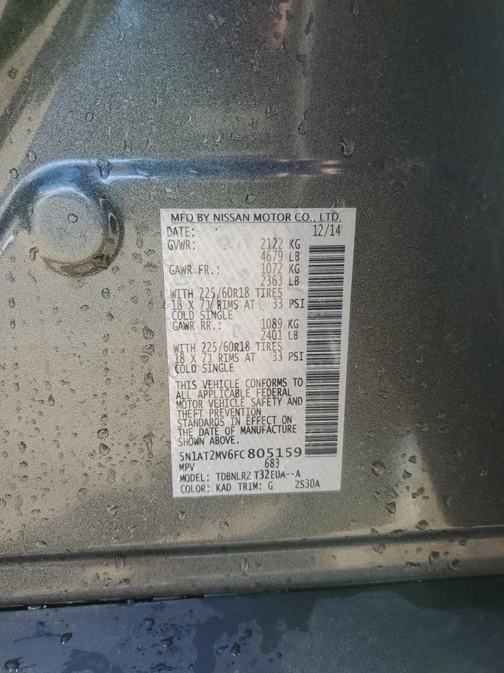 2015 Nissan Rogue Sl Gray vin: 5N1AT2MV6FC805159
