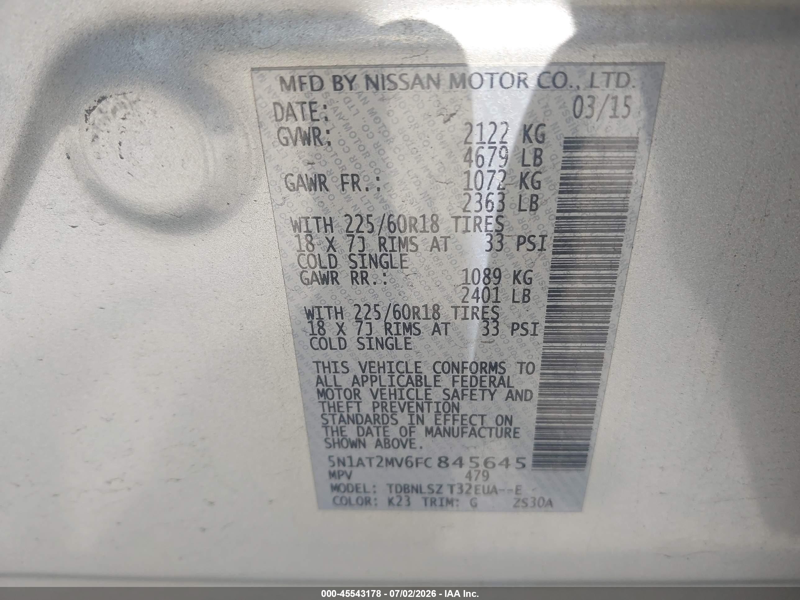 2015 Nissan Rogue Sl Silver vin: 5N1AT2MV6FC845645