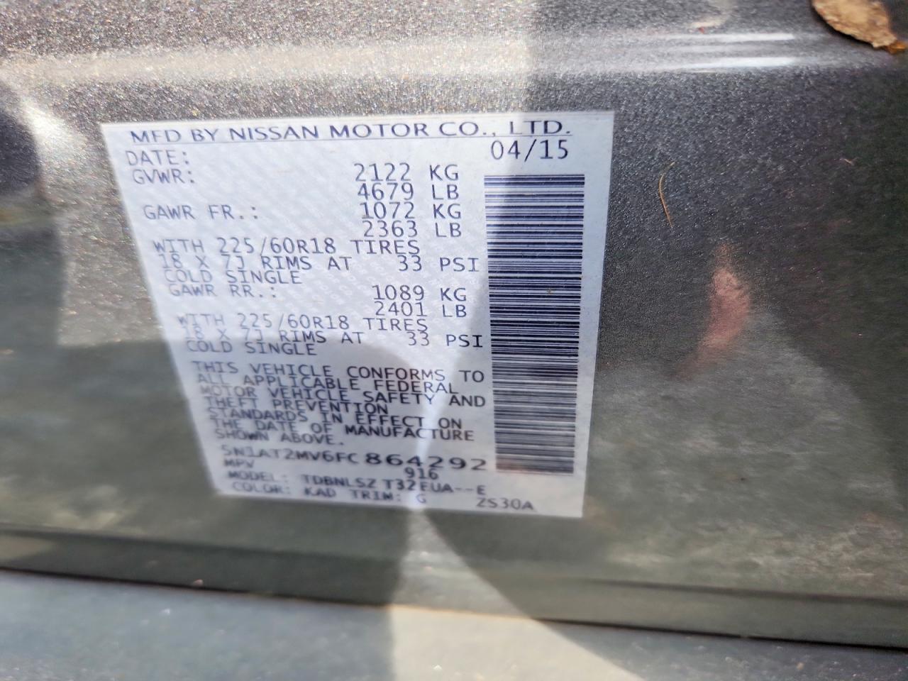2015 Nissan Rogue Sl Gray vin: 5N1AT2MV6FC864292