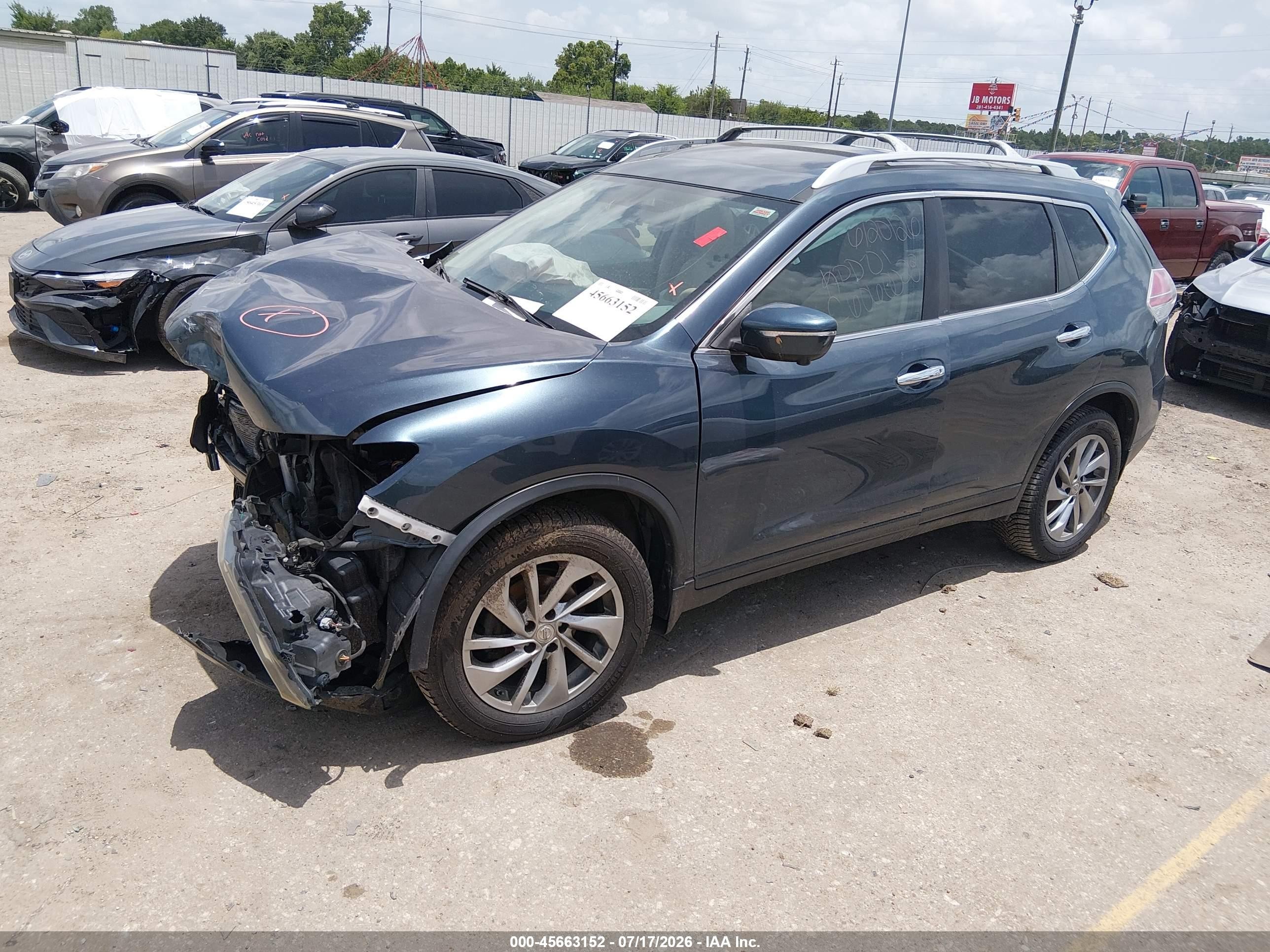 2014 Nissan Rogue Sl Blue vin: 5N1AT2MV7EC806349