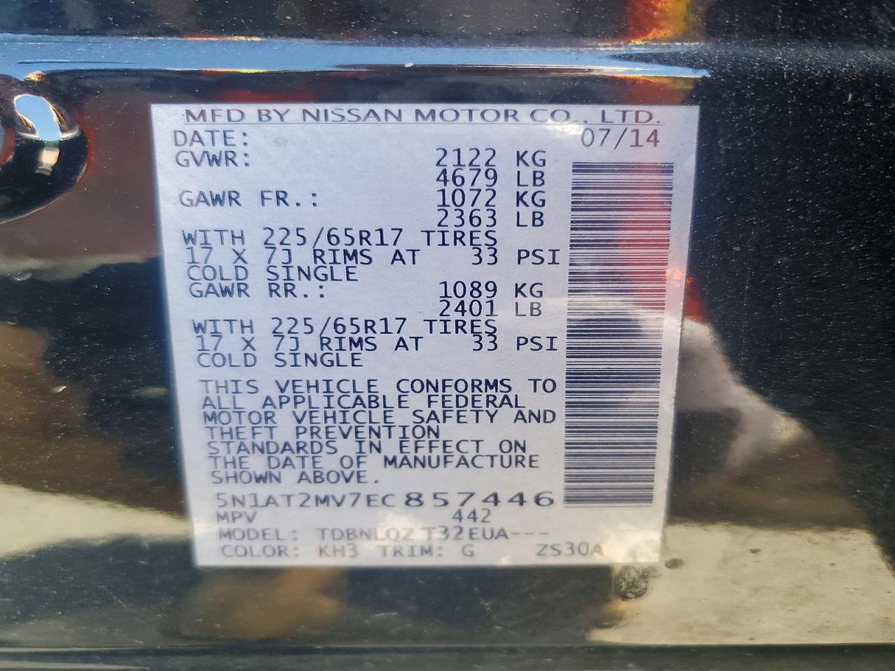 2014 Nissan Rogue Sv Black vin: 5N1AT2MV7EC857446