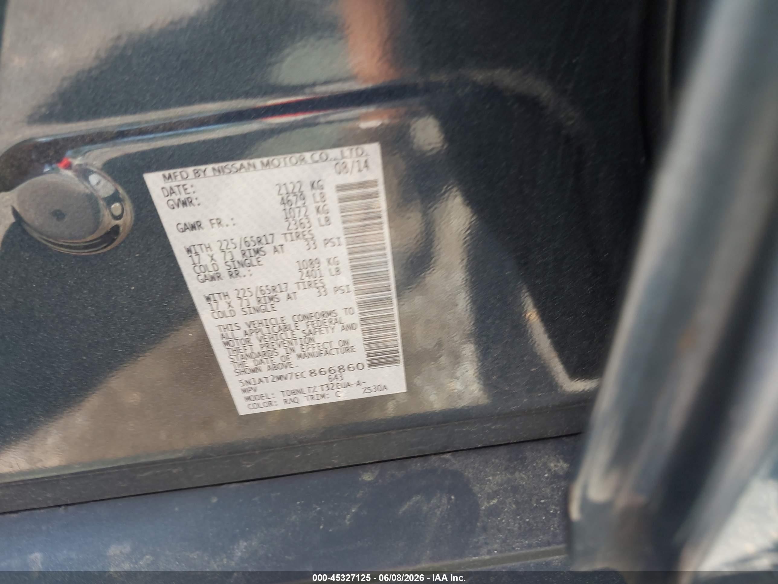 2014 Nissan Rogue Sv Blue vin: 5N1AT2MV7EC866860