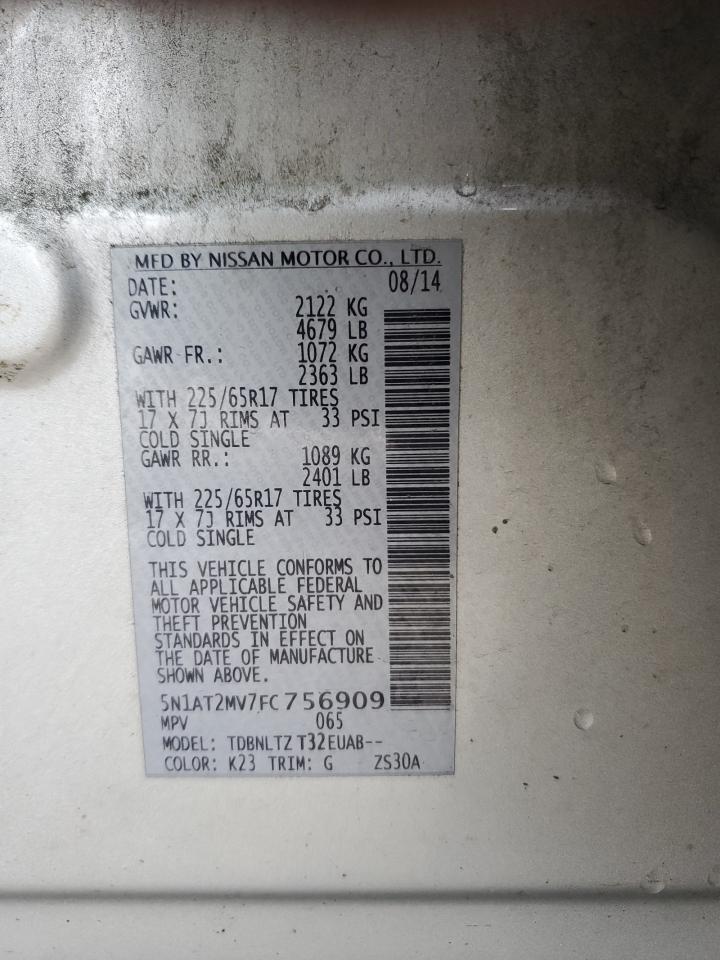 2015 Nissan Rogue S Silver vin: 5N1AT2MV7FC756909
