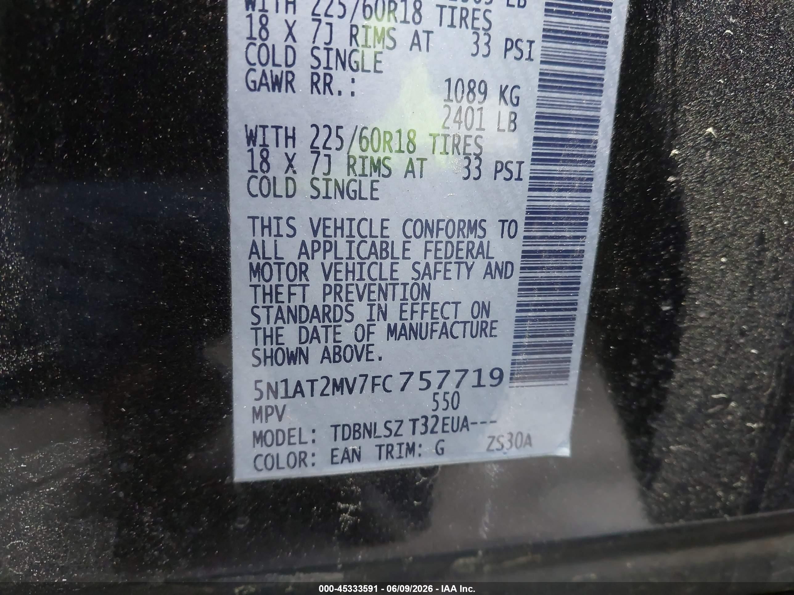 2015 Nissan Rogue Sl Green vin: 5N1AT2MV7FC757719