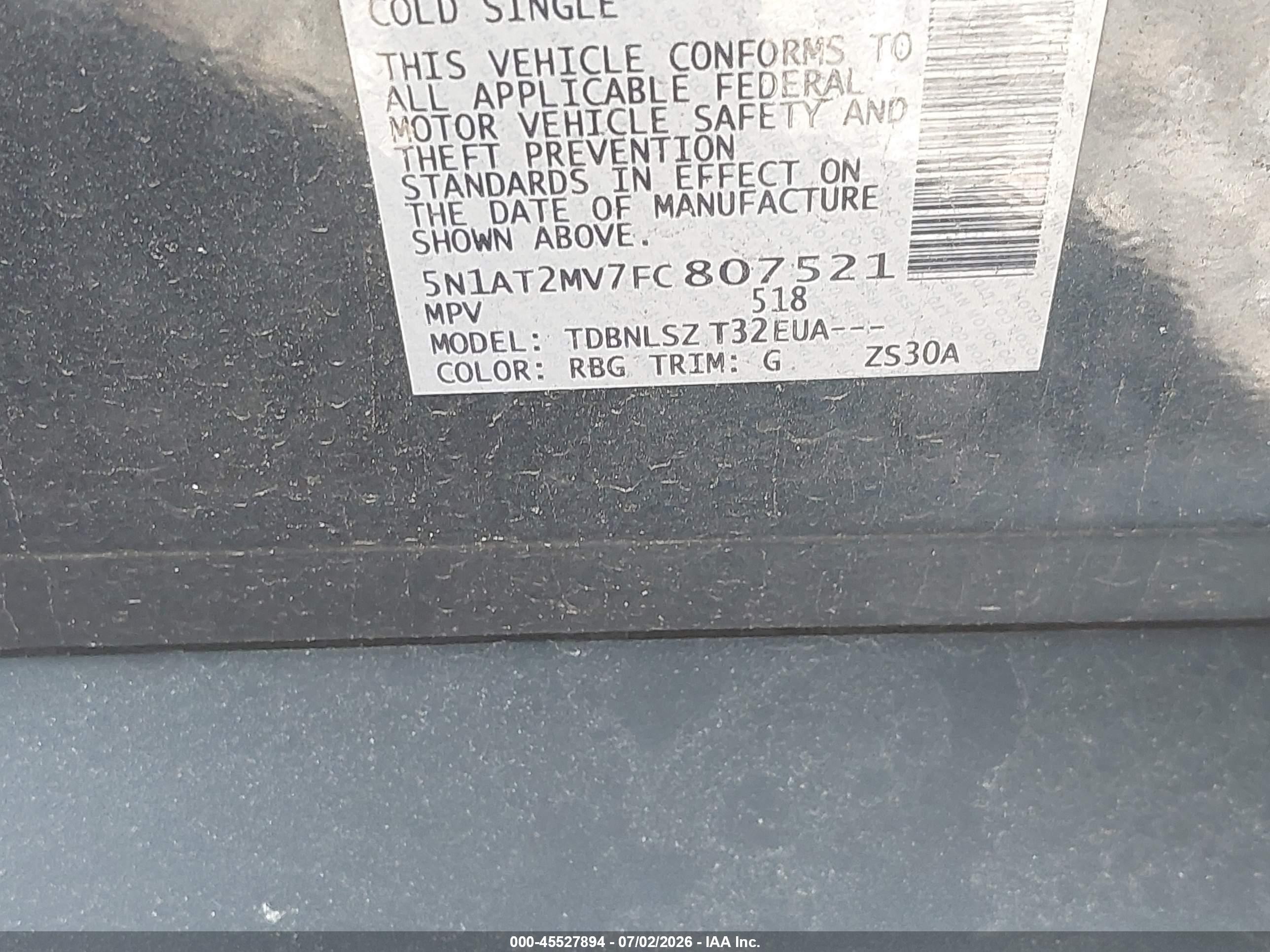 2015 Nissan Rogue Sl Blue vin: 5N1AT2MV7FC807521
