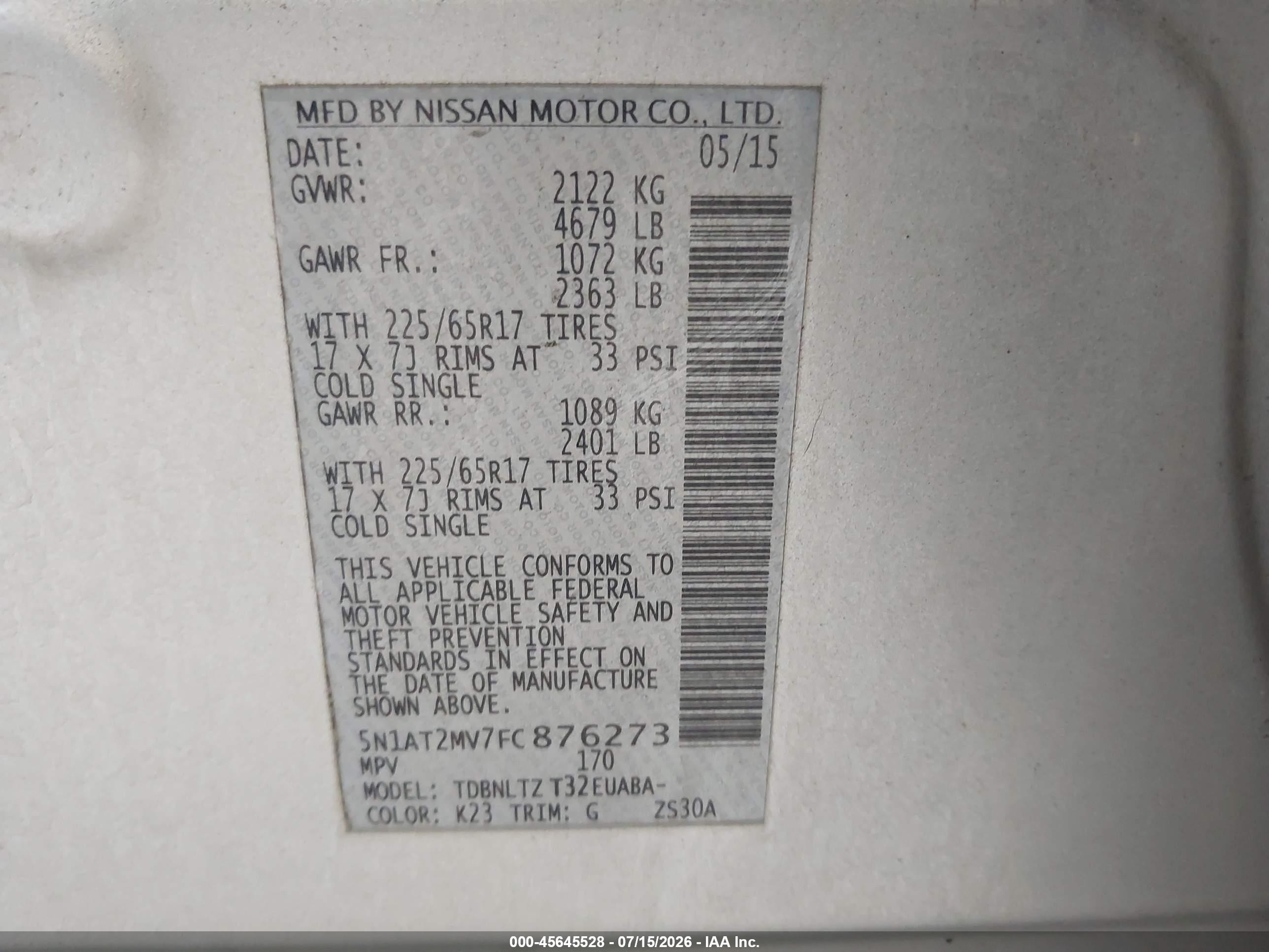 2015 Nissan Rogue Sv Silver vin: 5N1AT2MV7FC876273