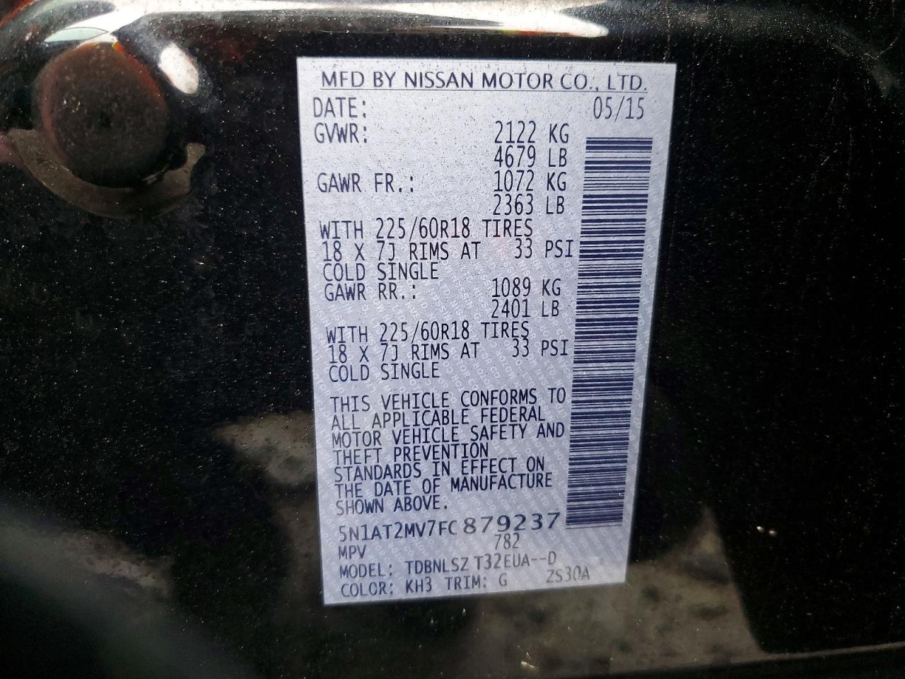 2015 Nissan Rogue Sl Black vin: 5N1AT2MV7FC879237