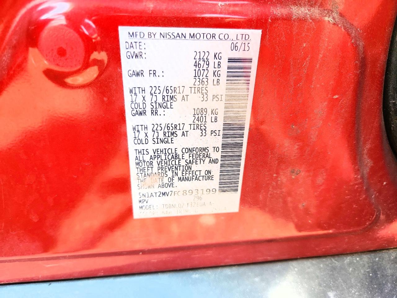 2015 Nissan Rogue Sv Красный vin: 5N1AT2MV7FC893199