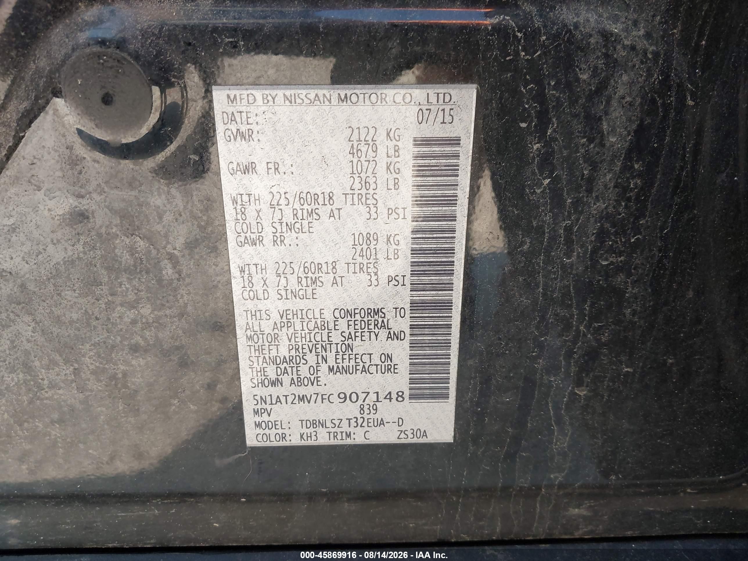 2015 Nissan Rogue Sl Black vin: 5N1AT2MV7FC907148
