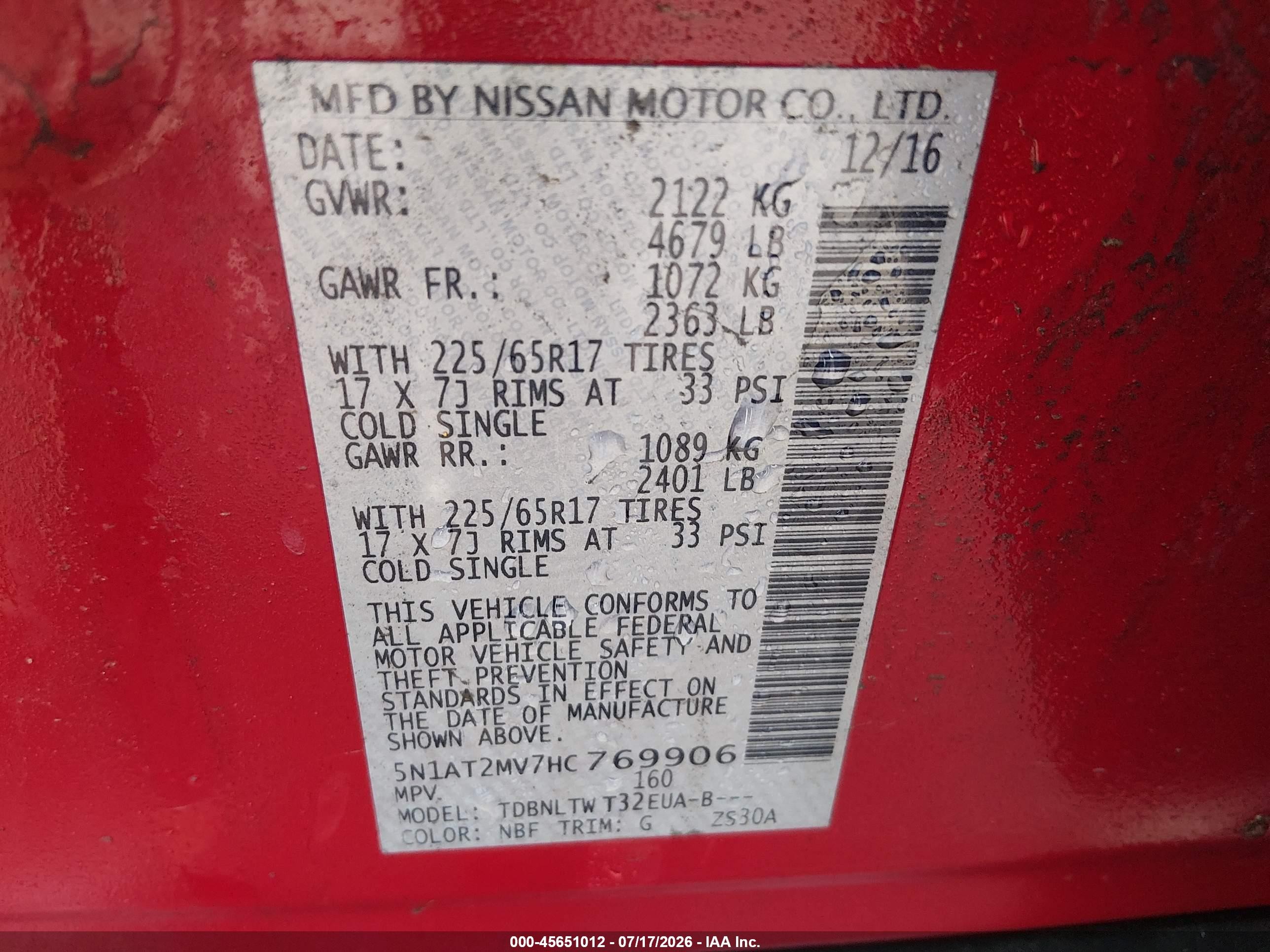 2017 Nissan Rogue Sv Red vin: 5N1AT2MV7HC769906