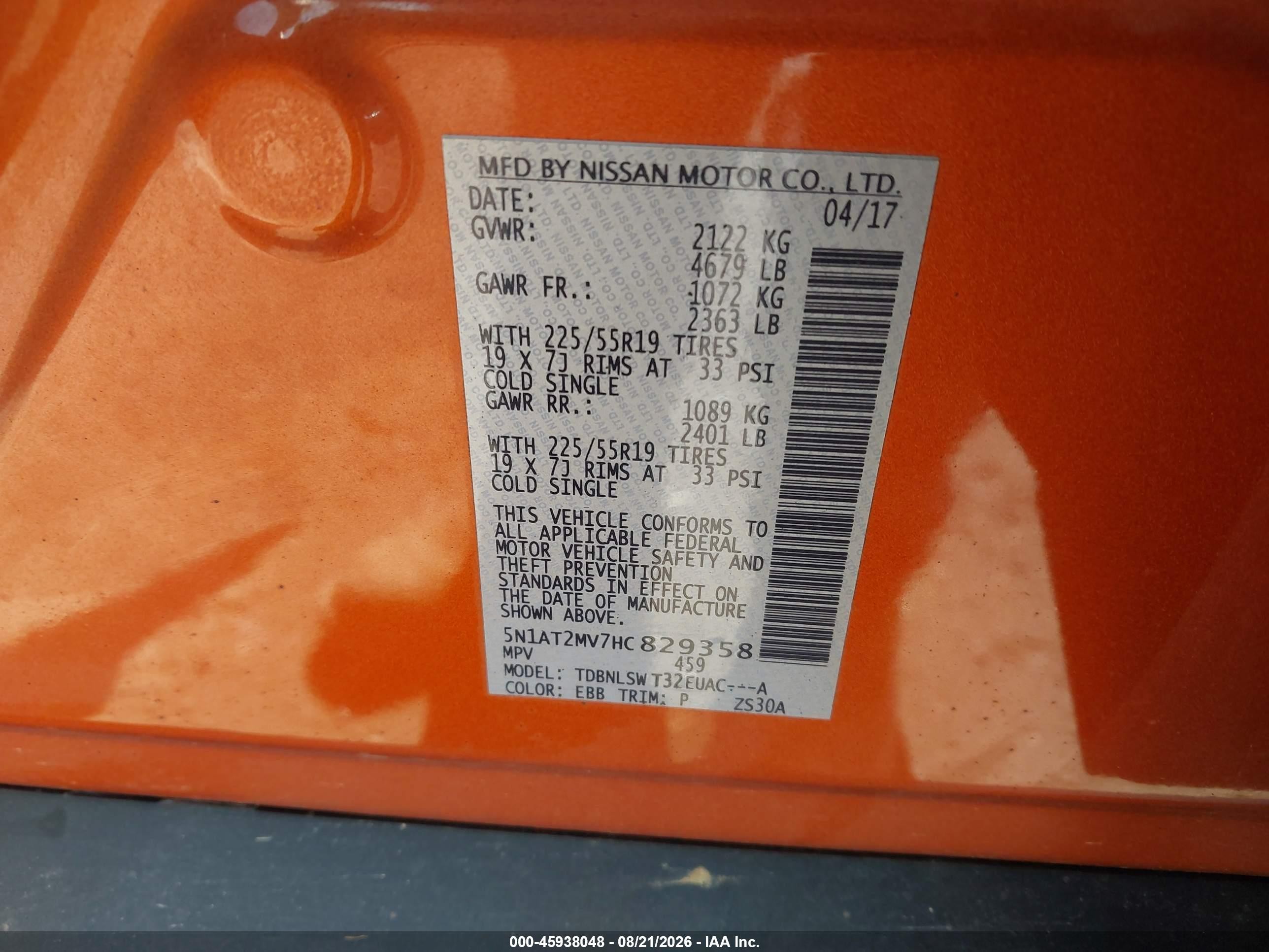 2017 Nissan Rogue Sl Orange vin: 5N1AT2MV7HC829358