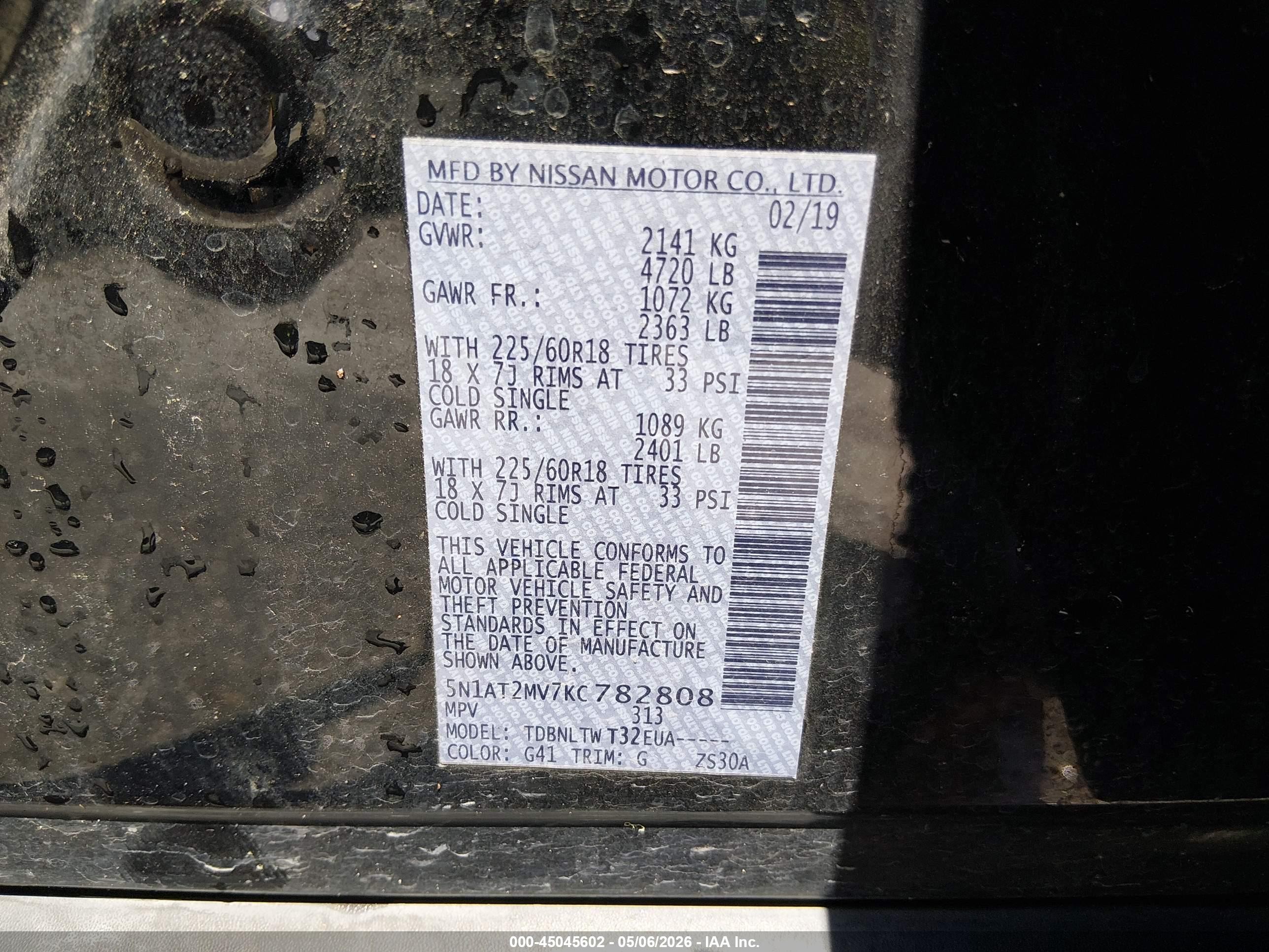 2019 Nissan Rogue Sv Black vin: 5N1AT2MV7KC782808