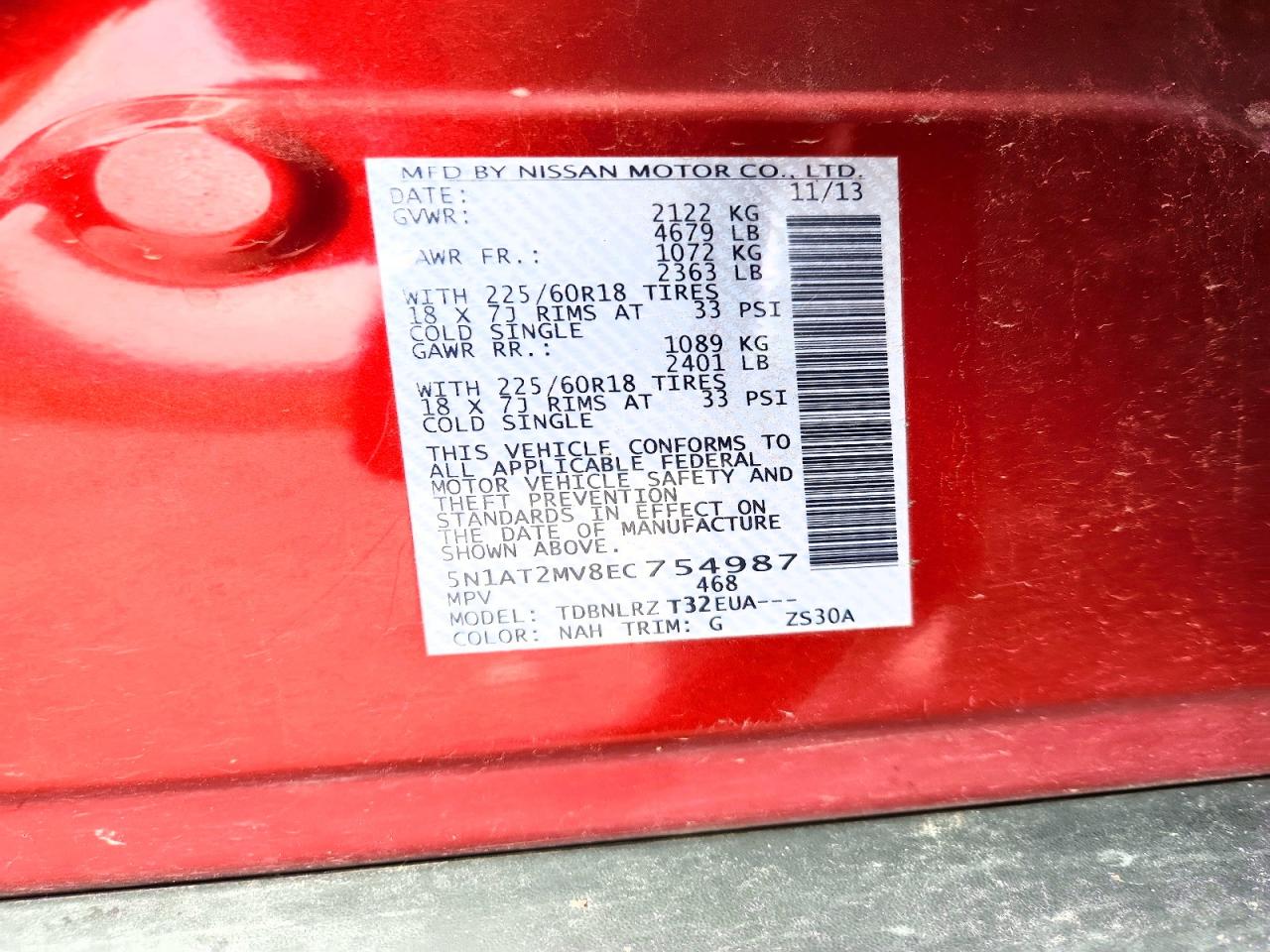 2014 Nissan Rogue Sl Красный vin: 5N1AT2MV8EC754987