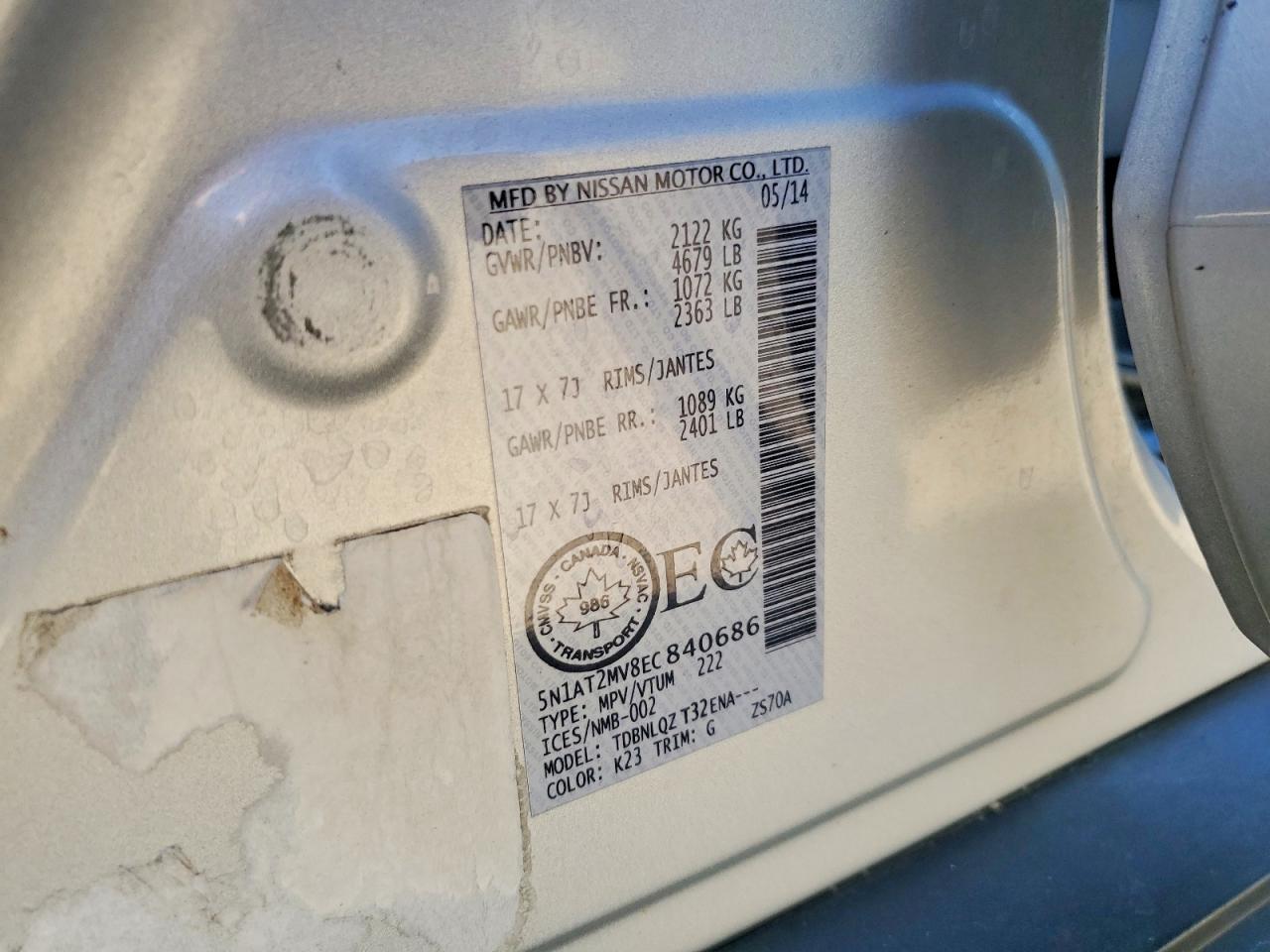 2014 Nissan Rogue S Silver vin: 5N1AT2MV8EC840686