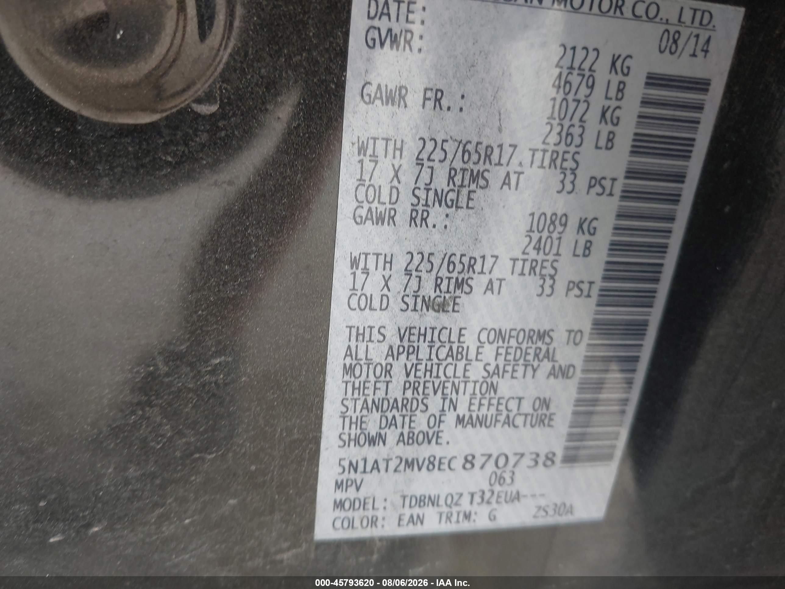 2014 Nissan Rogue Sv Black vin: 5N1AT2MV8EC870738