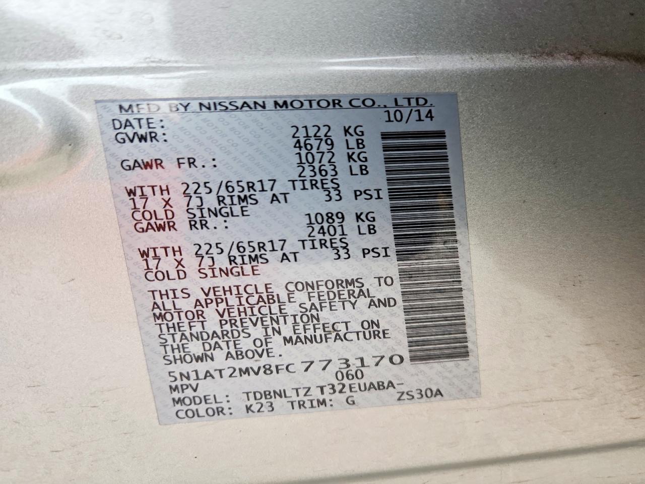 2015 Nissan Rogue Sv Silver vin: 5N1AT2MV8FC773170