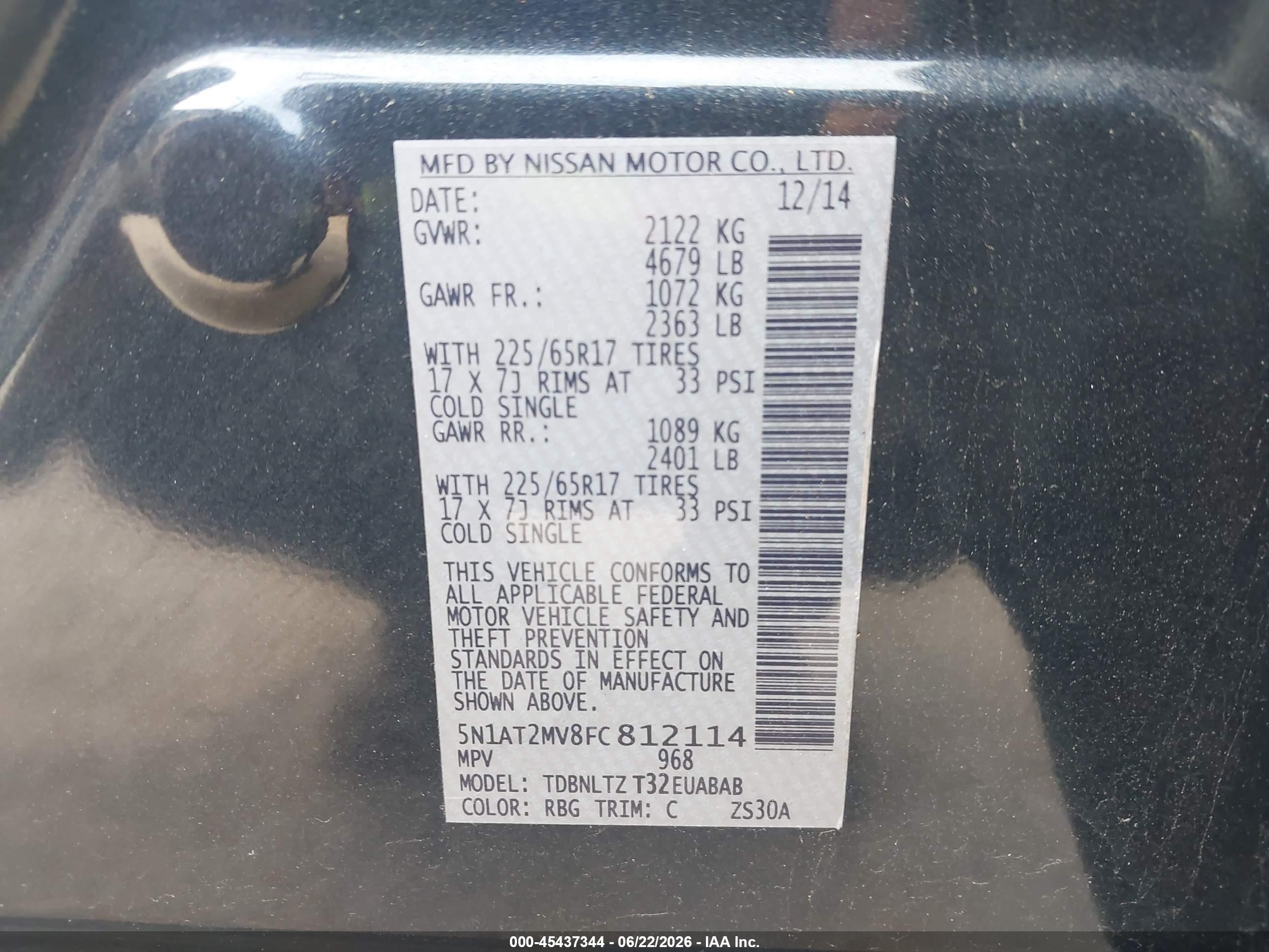 2015 Nissan Rogue Sv Blue vin: 5N1AT2MV8FC812114