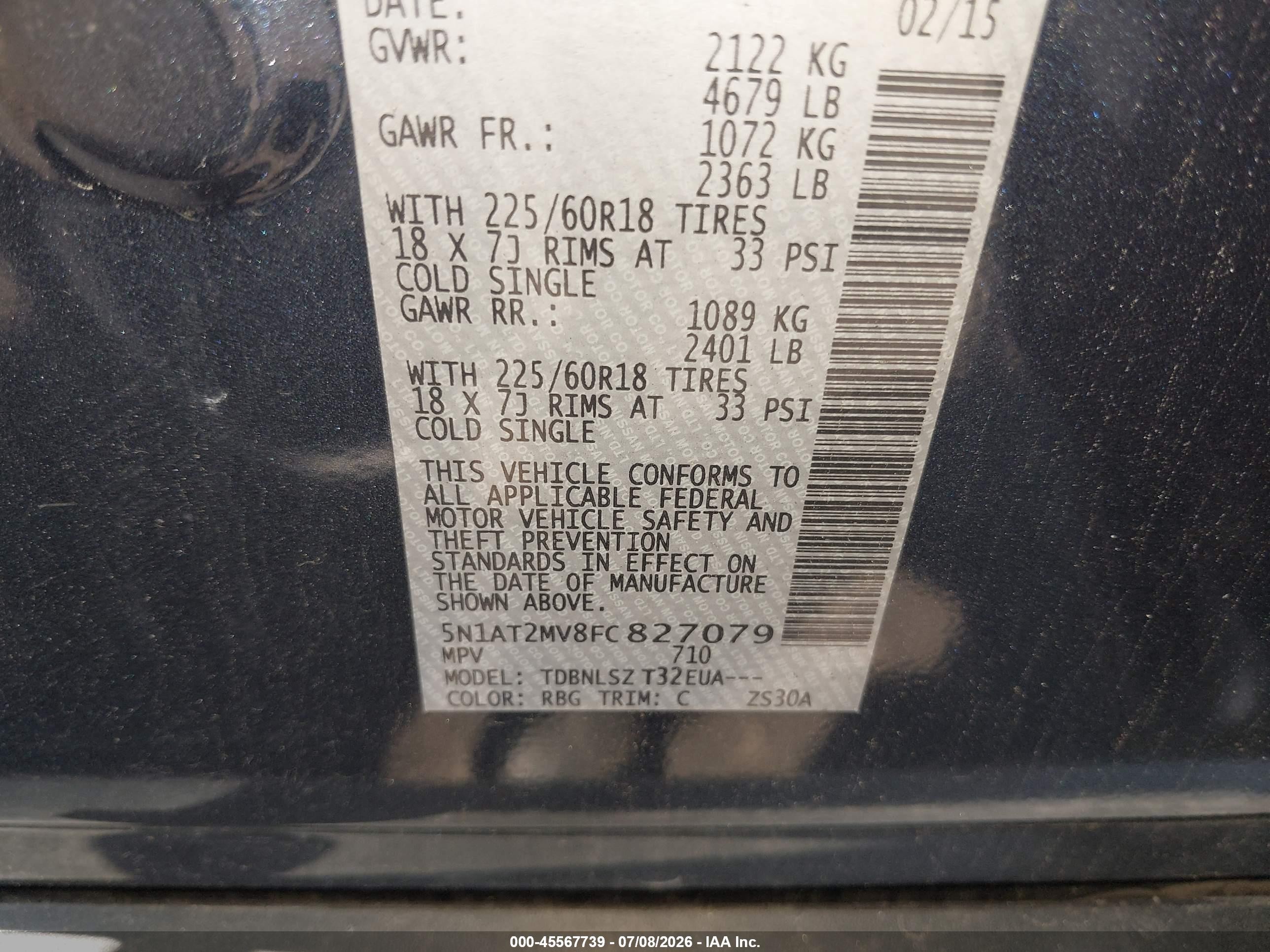 2015 Nissan Rogue Sl Blue vin: 5N1AT2MV8FC827079