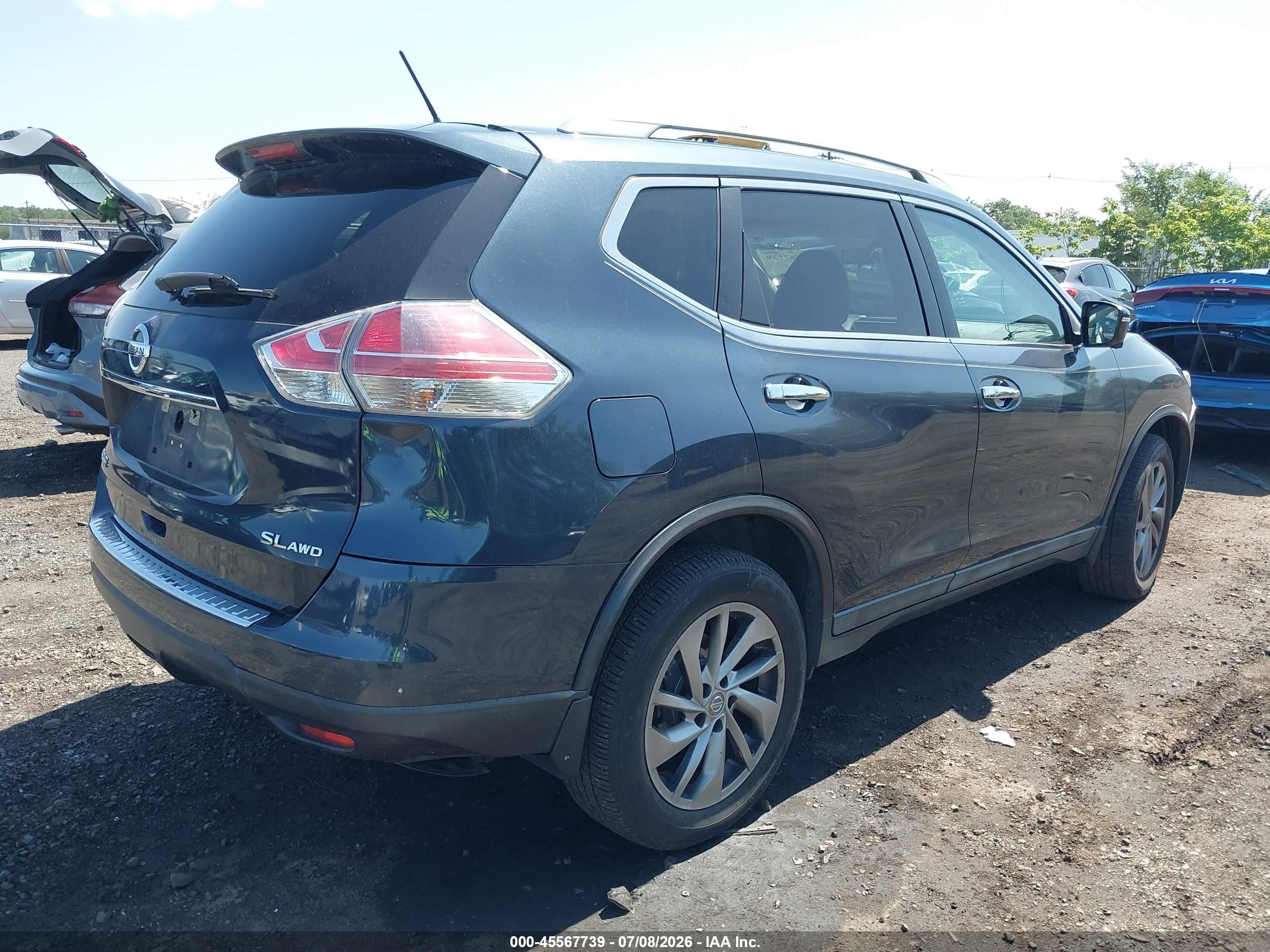2015 Nissan Rogue Sl Blue vin: 5N1AT2MV8FC827079