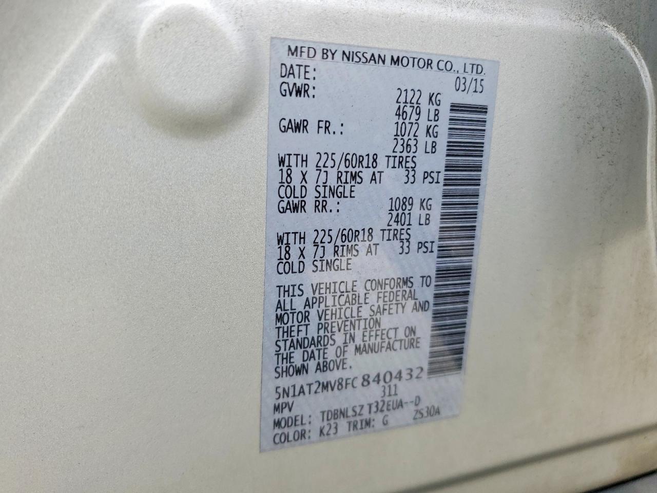 2015 Nissan Rogue Sl Silver vin: 5N1AT2MV8FC840432