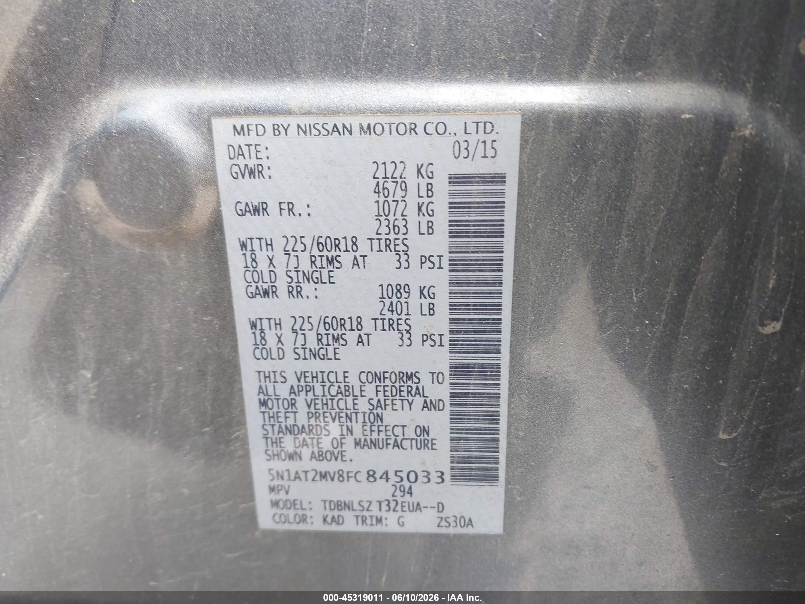 2015 Nissan Rogue Sl Gray vin: 5N1AT2MV8FC845033