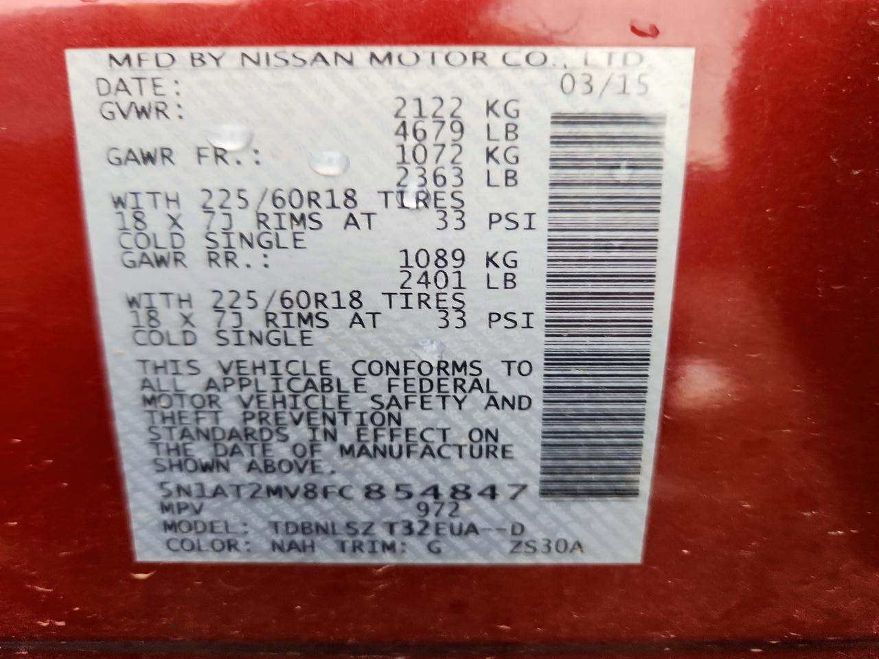 2015 Nissan Rogue Sl Maroon vin: 5N1AT2MV8FC854847