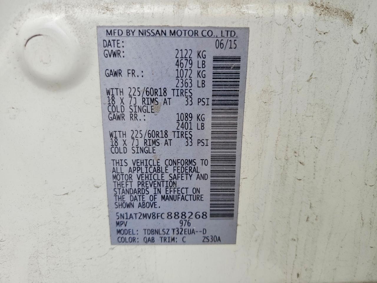 2015 Nissan Rogue Sl White vin: 5N1AT2MV8FC888268