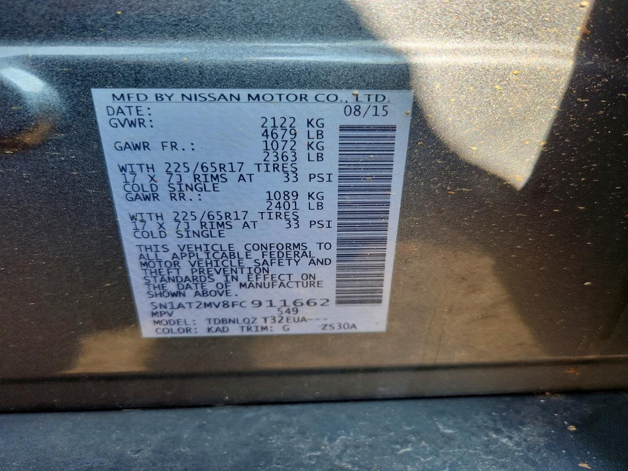 2015 Nissan Rogue Sv Gray vin: 5N1AT2MV8FC911662