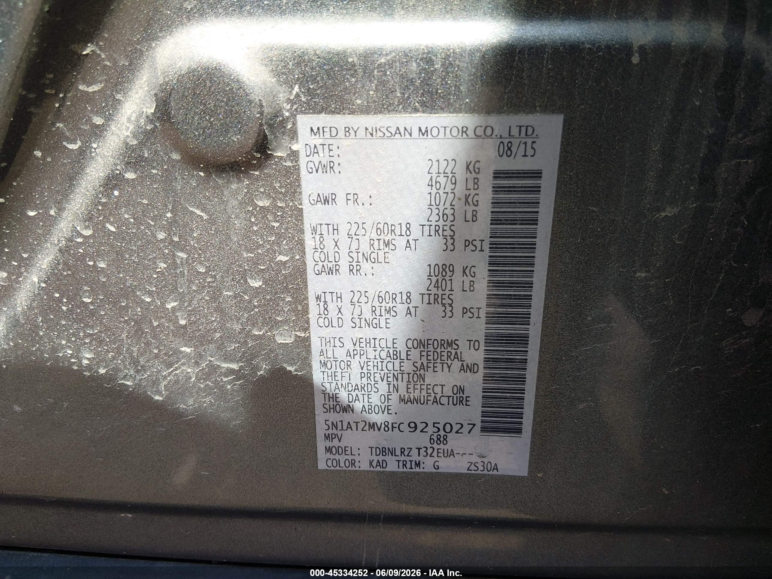 2015 Nissan Rogue Sl Gray vin: 5N1AT2MV8FC925027