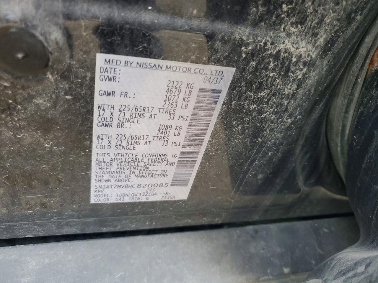2017 Nissan Rogue Sv Black vin: 5N1AT2MV8HC820085
