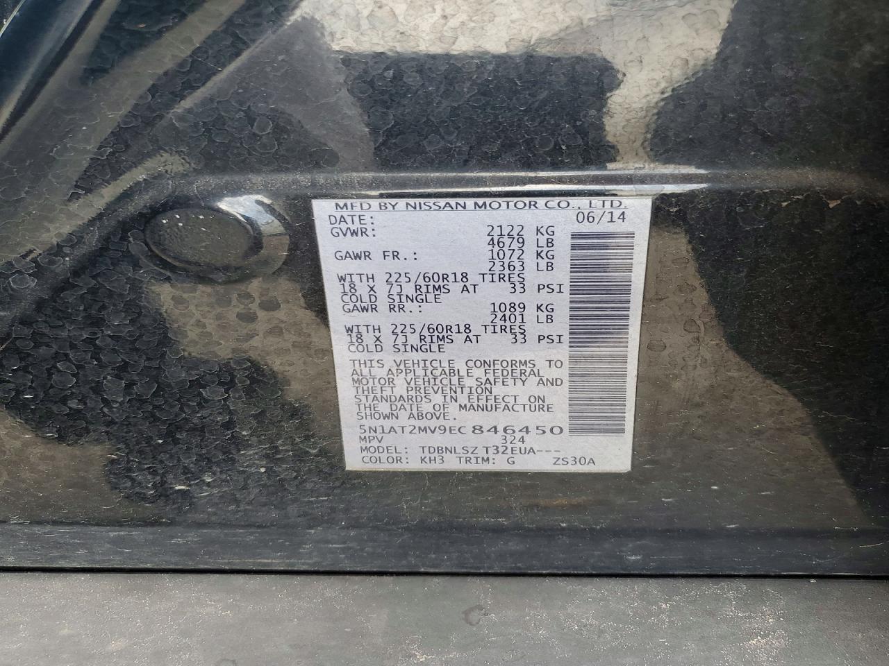2014 Nissan Rogue Sl Black vin: 5N1AT2MV9EC846450