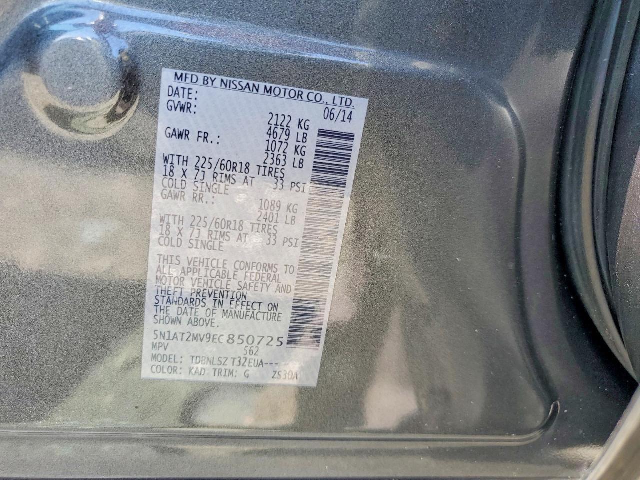 2014 Nissan Rogue Sl Silver vin: 5N1AT2MV9EC850725
