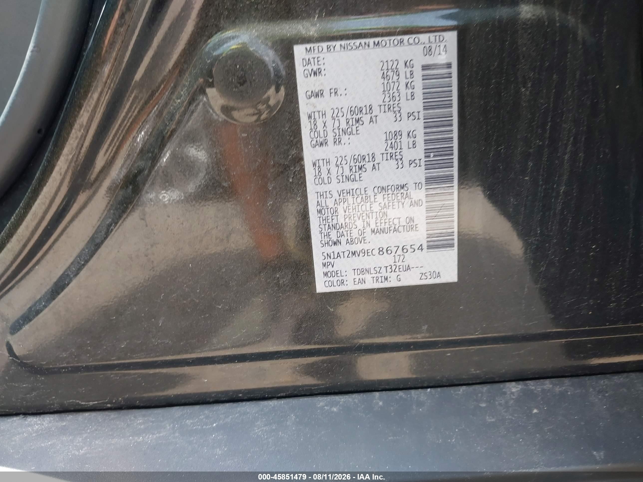 2014 Nissan Rogue Sl Черный vin: 5N1AT2MV9EC867654