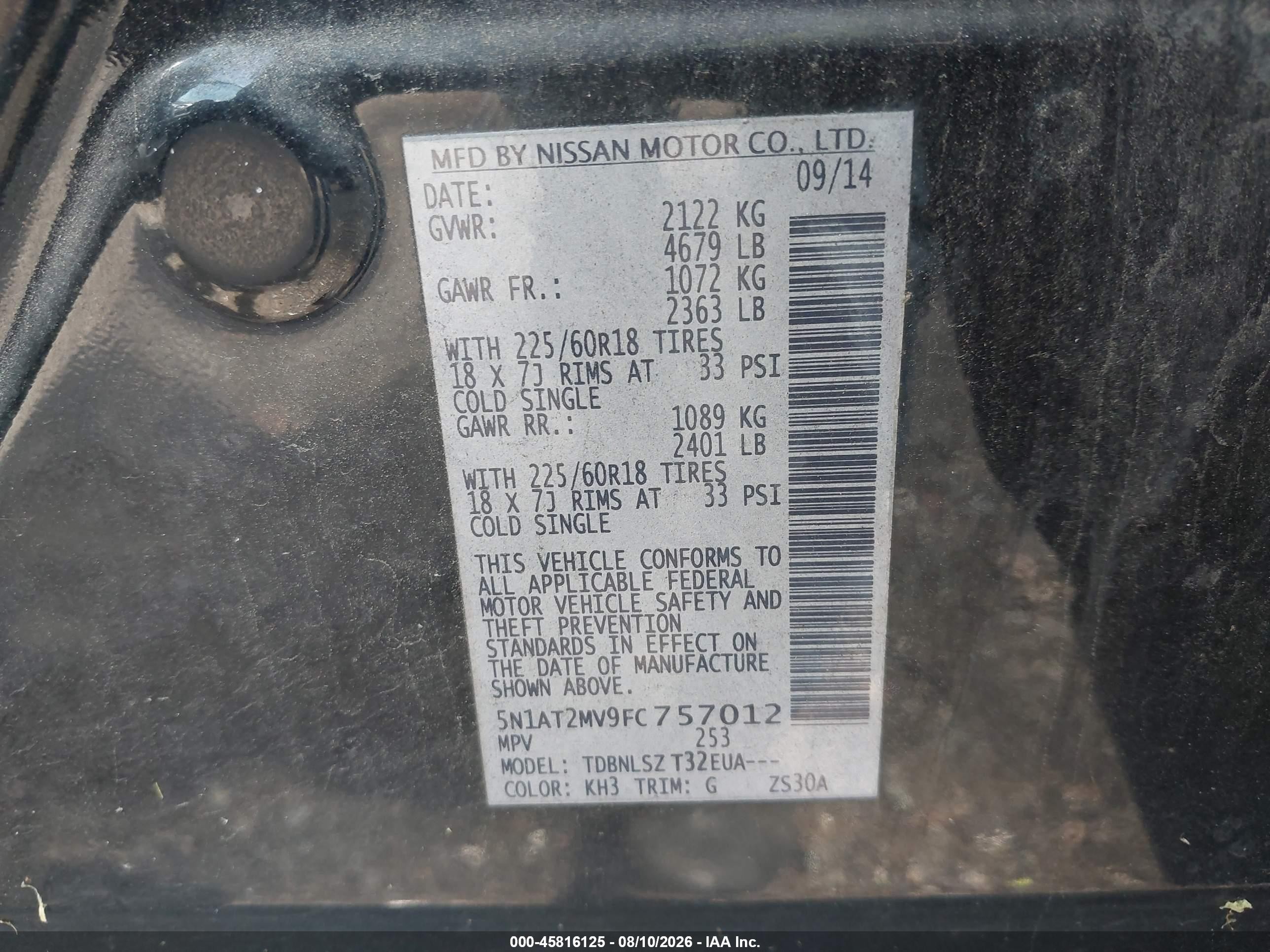 2015 Nissan Rogue Sl Black vin: 5N1AT2MV9FC757012