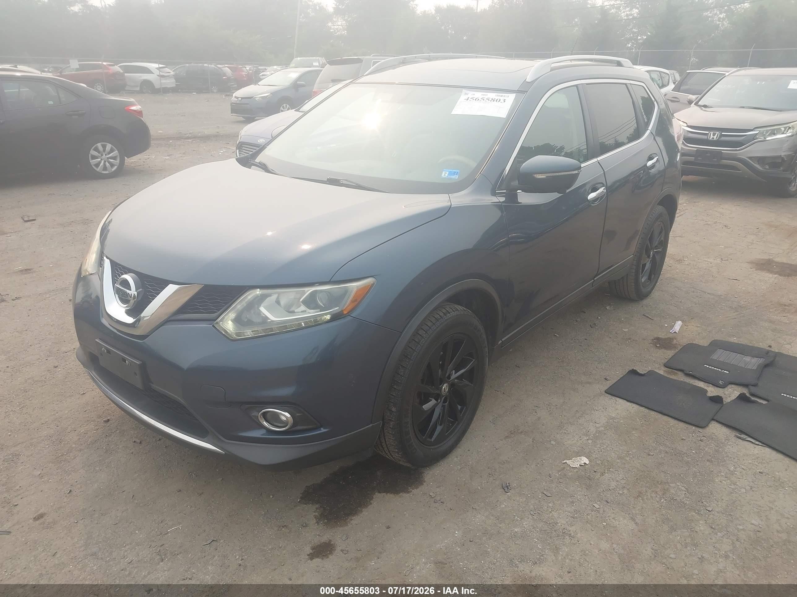 2015 Nissan Rogue Sl Blue vin: 5N1AT2MV9FC766616