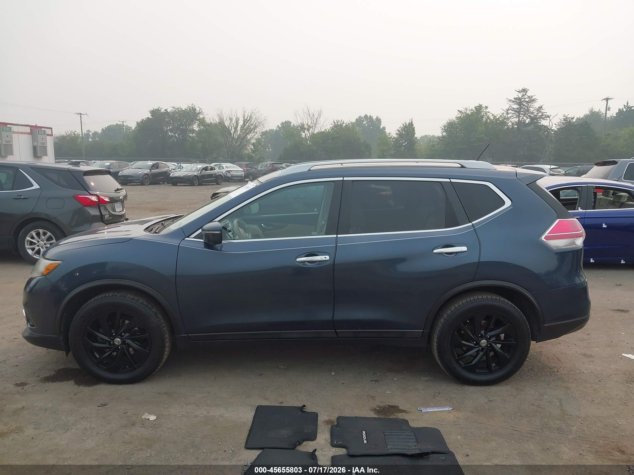 2015 Nissan Rogue Sl Blue vin: 5N1AT2MV9FC766616