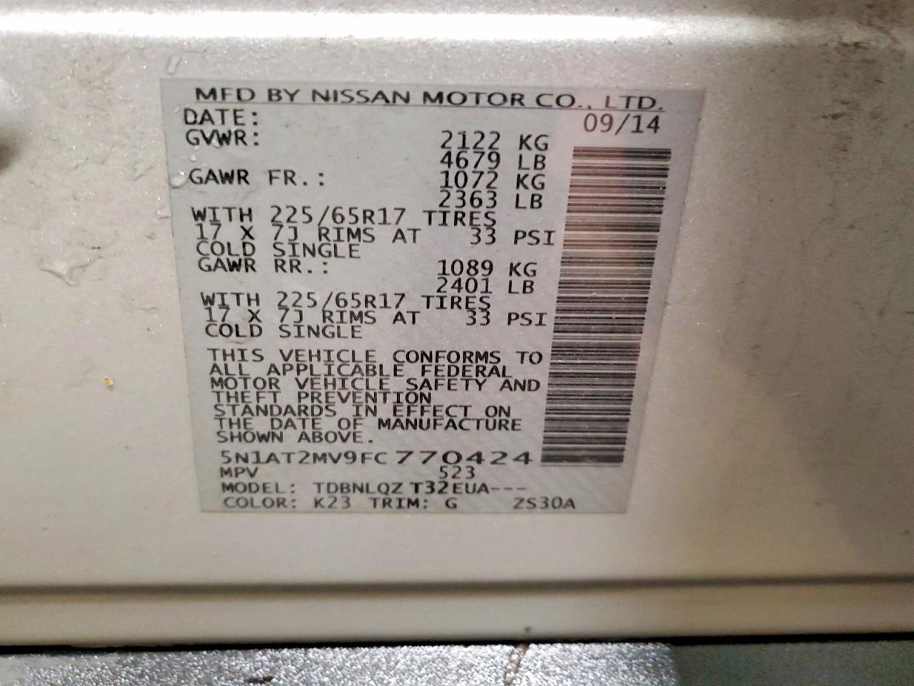 2015 Nissan Rogue Sv Silver vin: 5N1AT2MV9FC770424