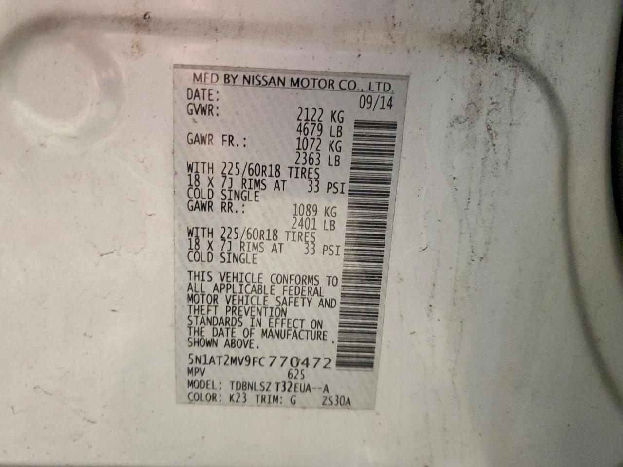 2015 Nissan Rogue Sl Silver vin: 5N1AT2MV9FC770472