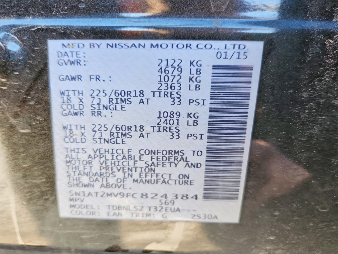 2015 Nissan Rogue Sl Gray vin: 5N1AT2MV9FC824384