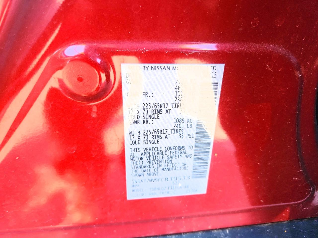 2015 Nissan Rogue Sv Red vin: 5N1AT2MV9FC839533