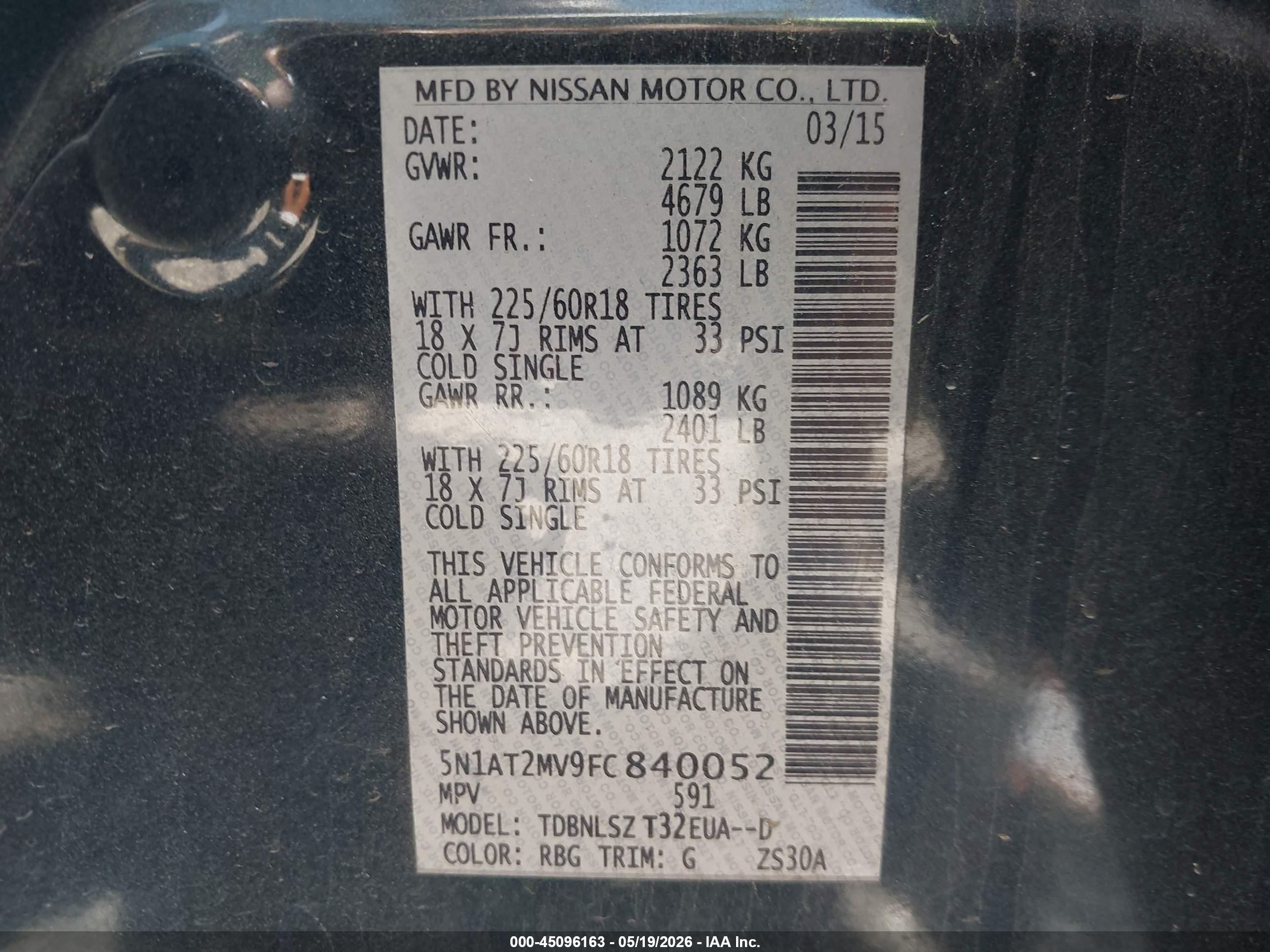 2015 Nissan Rogue Sl Navy vin: 5N1AT2MV9FC840052